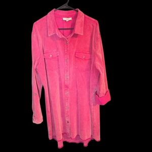 Pink Button-Up Shirt Dress Jacket, Umgee, Corduroy, Size 2XL